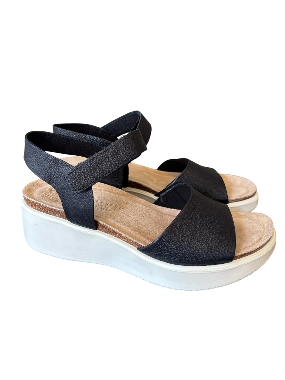 ECCO Women's Flowt Black Nubuck Leather Wedge Cork Sandal Size 39